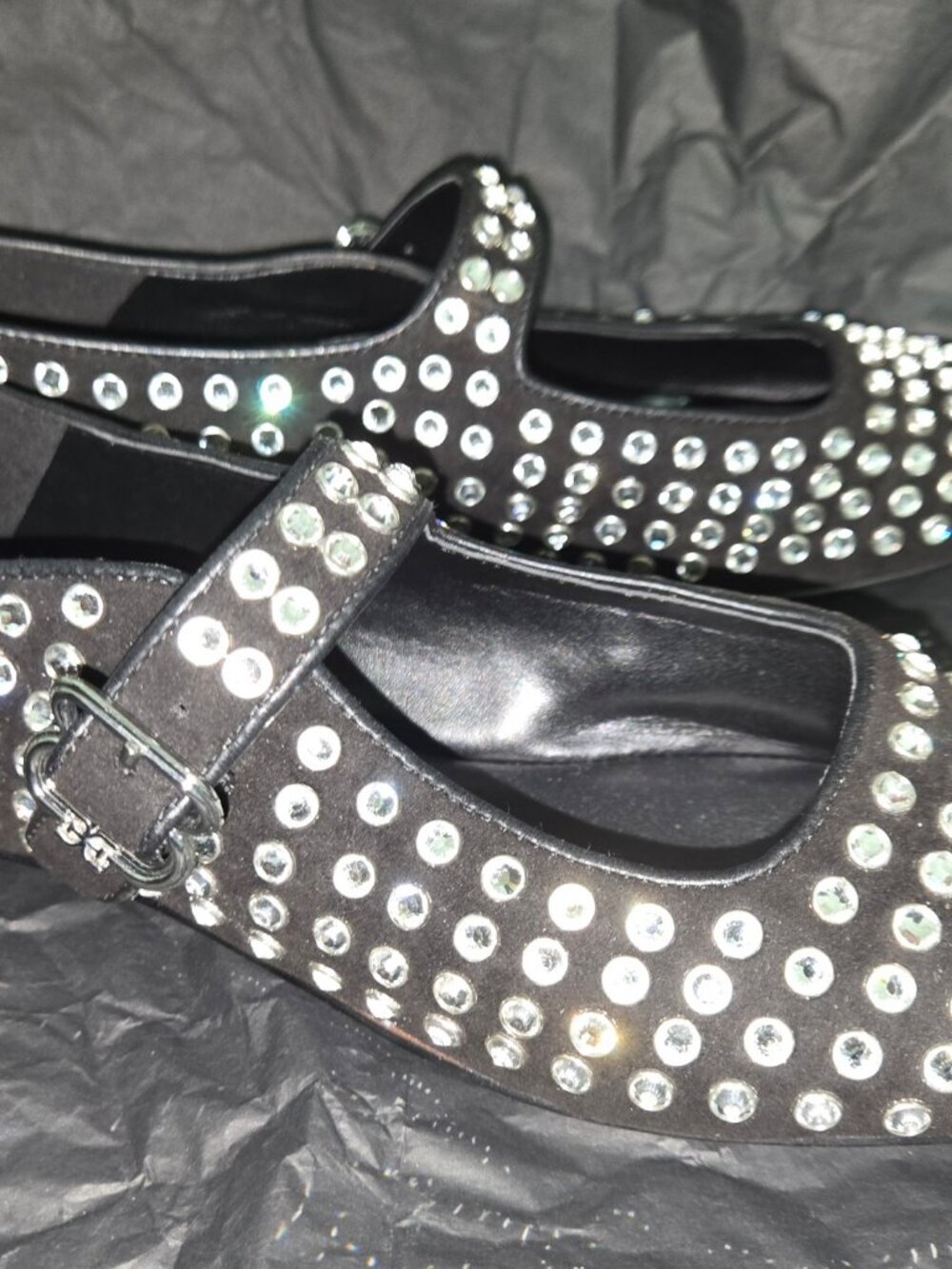 Sam Edelman Crystal Studded Mary Jane Flats – Black Rhinestone Ballet Flats – Wo - Picture 2 of 10